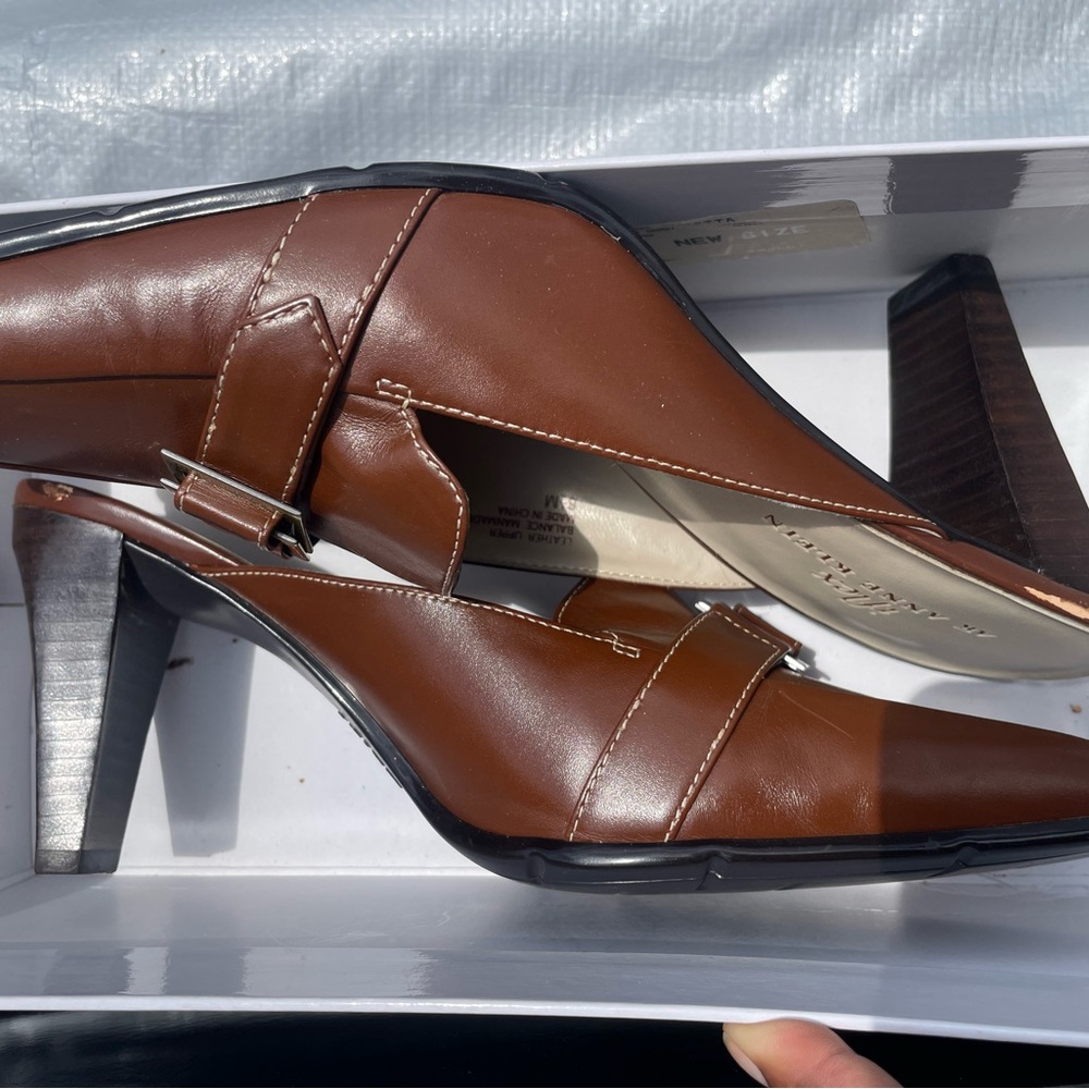 Anne Klein Brown Leather Heels with Strap Detail